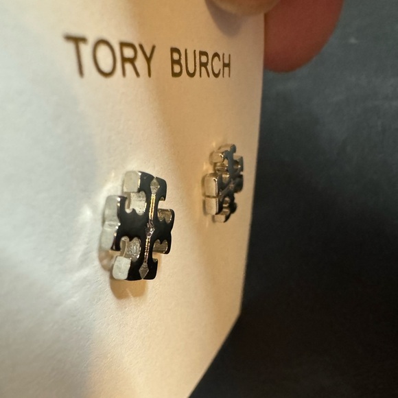Tory Burch New Kira Silver Double T Logo Stud Earrings - Picture 8 of 10